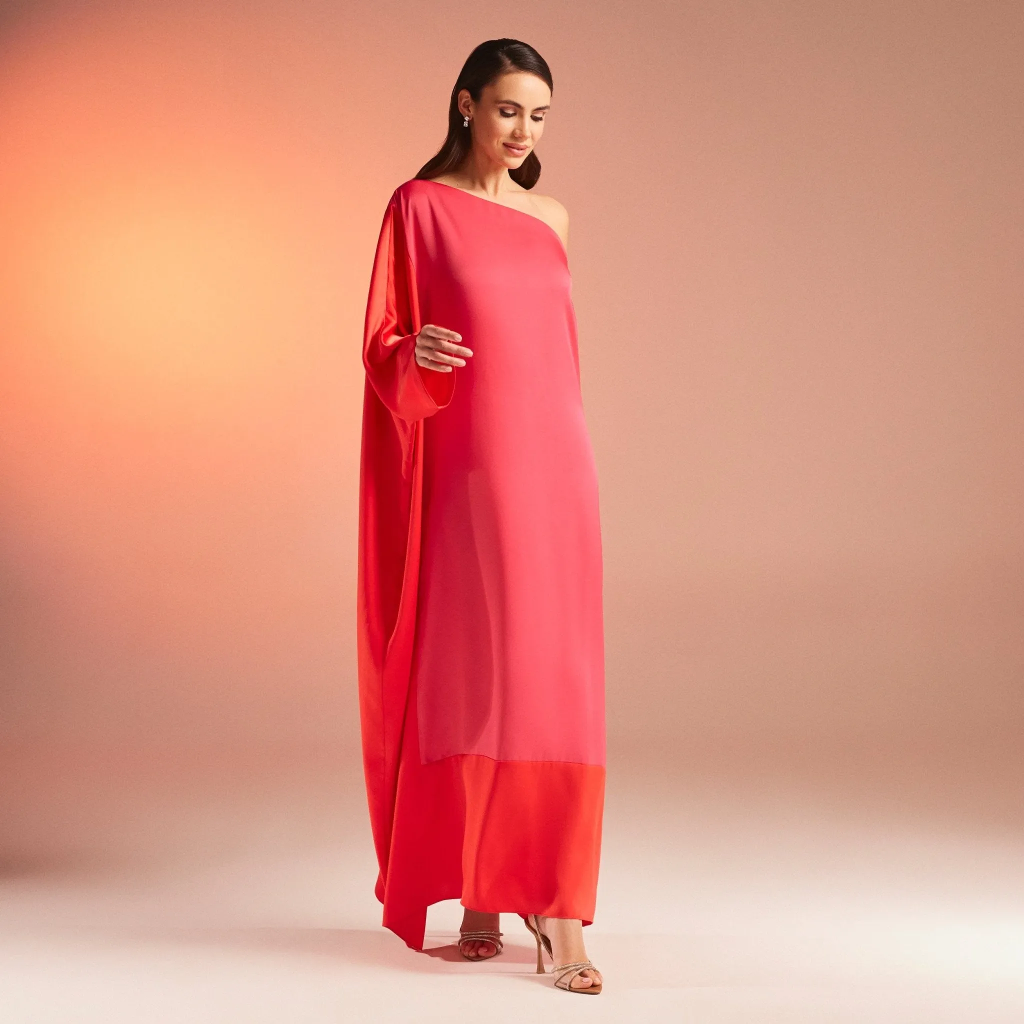 Long Sleeve Dropped Shoulder Satin Kaftan