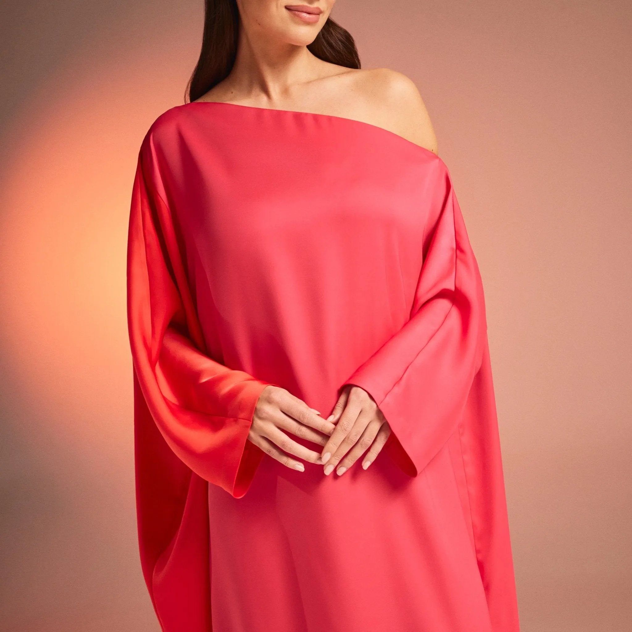 Long Sleeve Dropped Shoulder Satin Kaftan