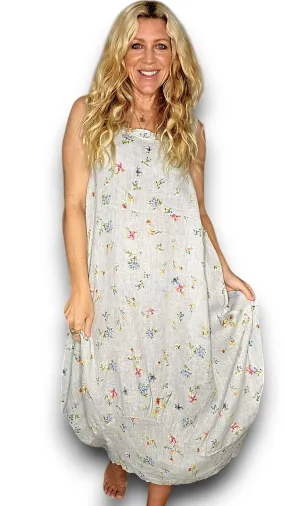 MAXI TANK DRESS LINEN WINDY BLOOM LIGHT LAVENDER