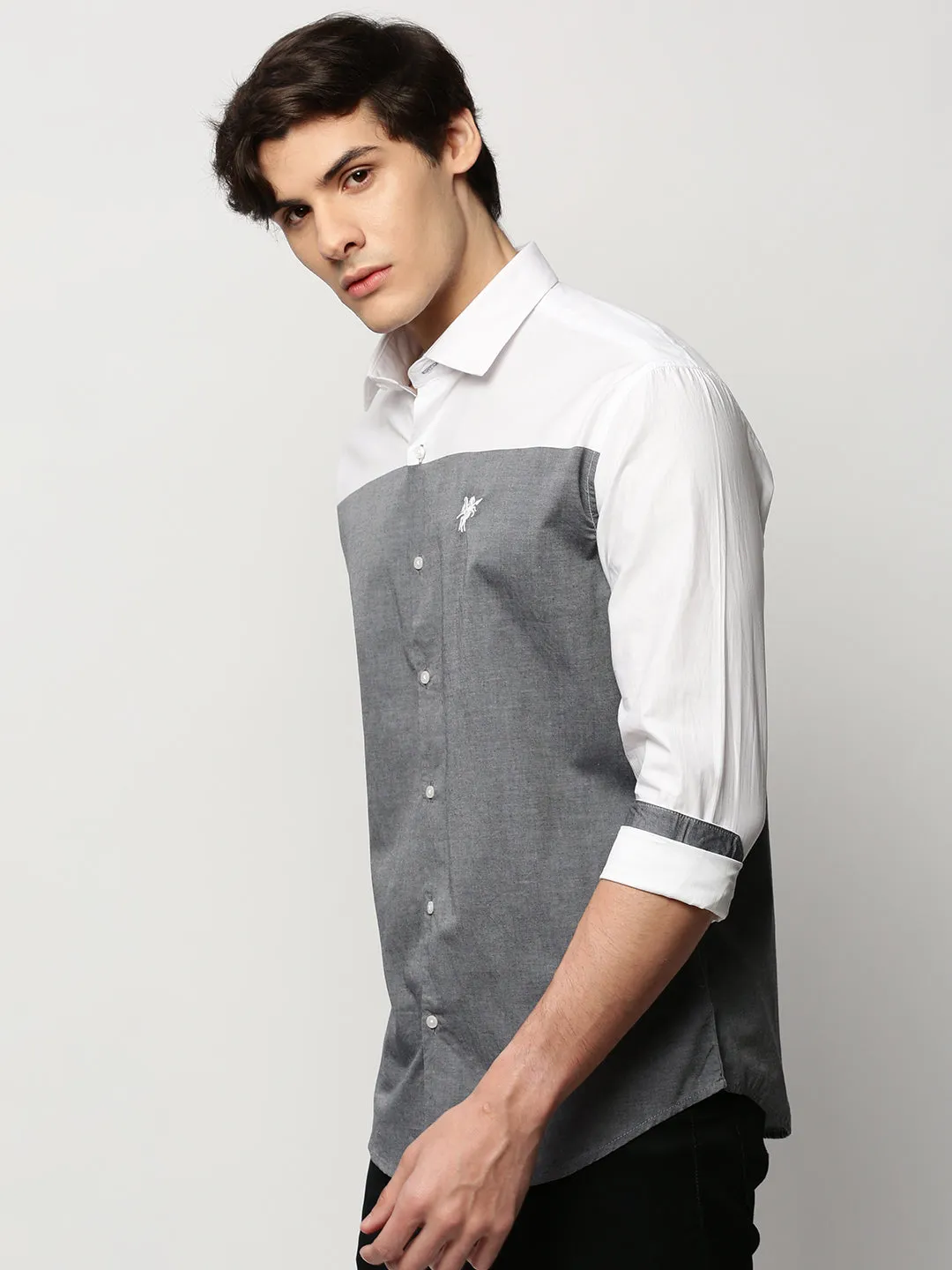 Men Grey Colourblock Casual Casual Shirts