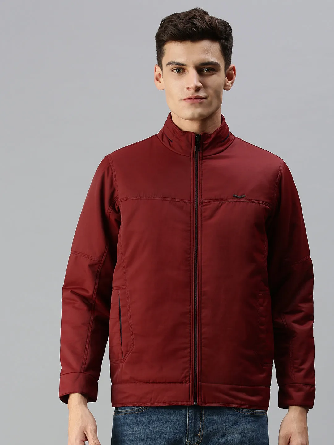 Men Solid Maroon Open Front Jacket