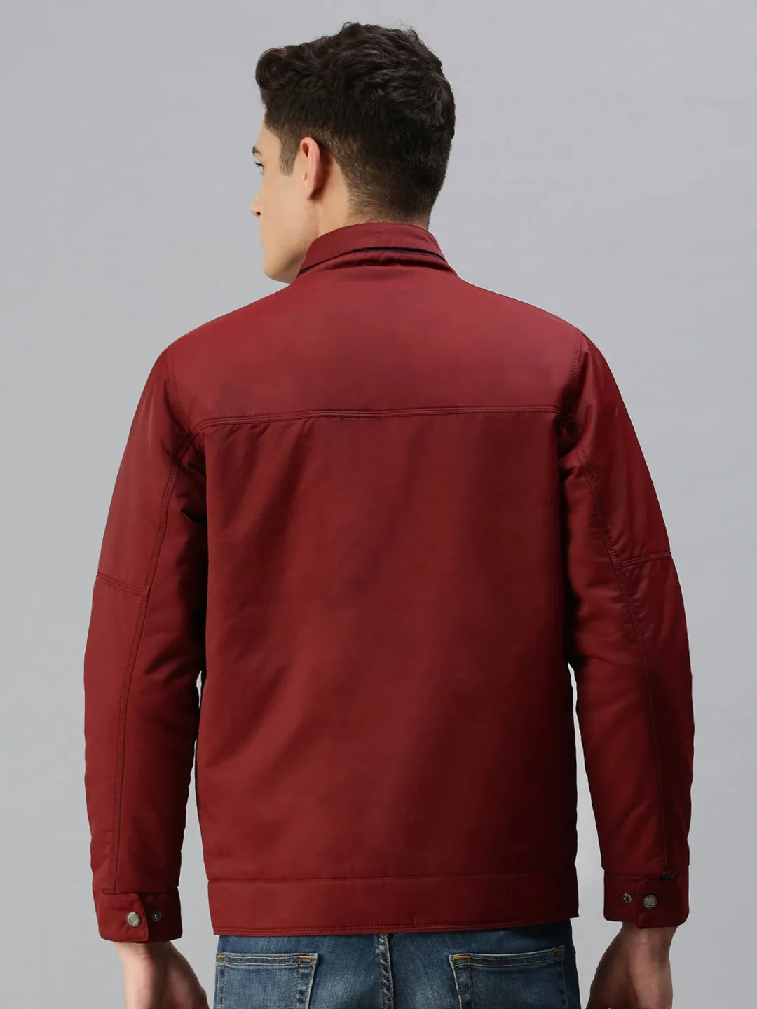 Men Solid Maroon Open Front Jacket