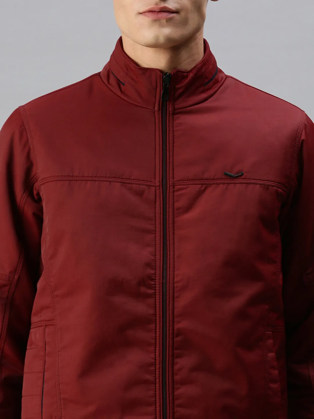 Men Solid Maroon Open Front Jacket