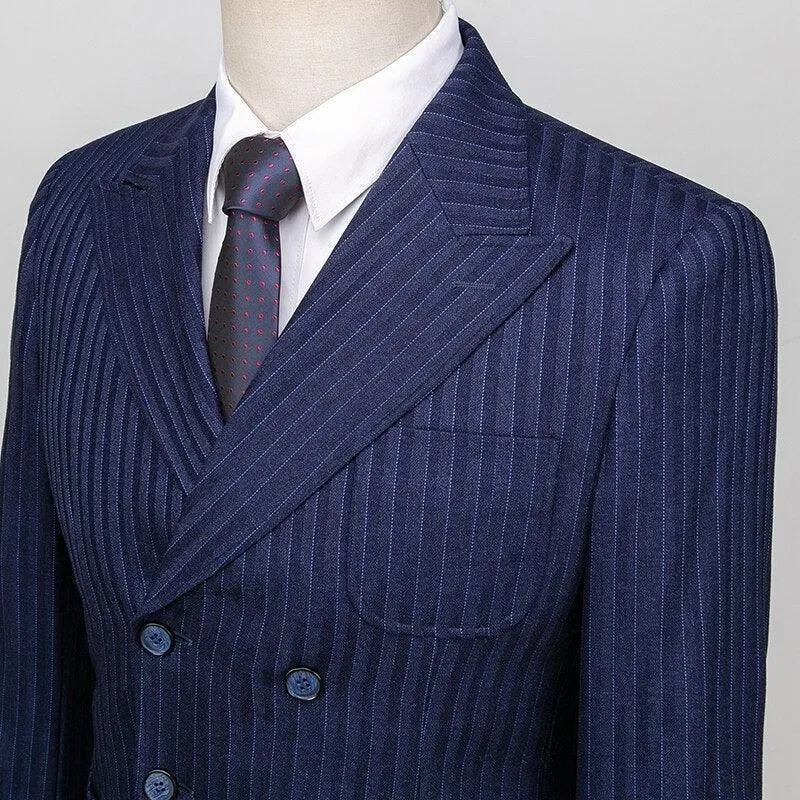 Men Suit - Blue Striped Double-Breasted Suit