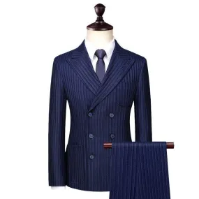 Men Suit - Blue Striped Double-Breasted Suit