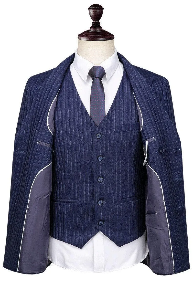 Men Suit - Blue Striped Double-Breasted Suit