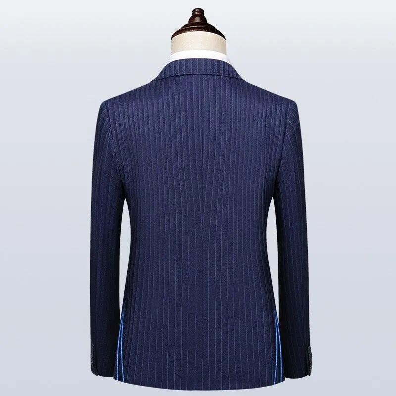 Men Suit - Blue Striped Double-Breasted Suit