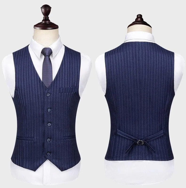 Men Suit - Blue Striped Double-Breasted Suit