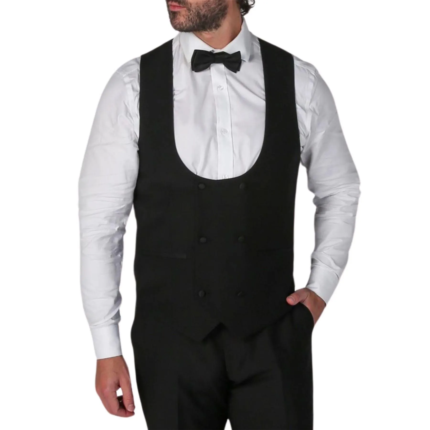 Men's Black Waistcoat Double Breasted Round Collar Vest