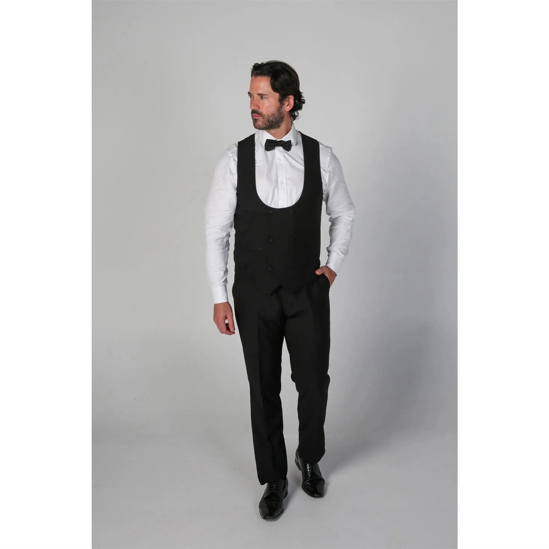 Men's Black Waistcoat Double Breasted Round Collar Vest