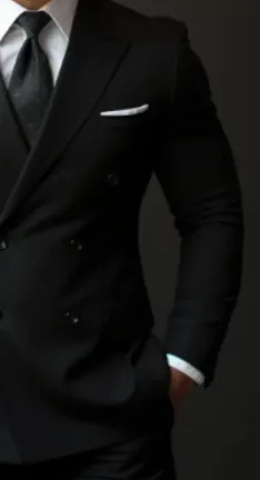 Men's Classic Black Double-Breasted Suit