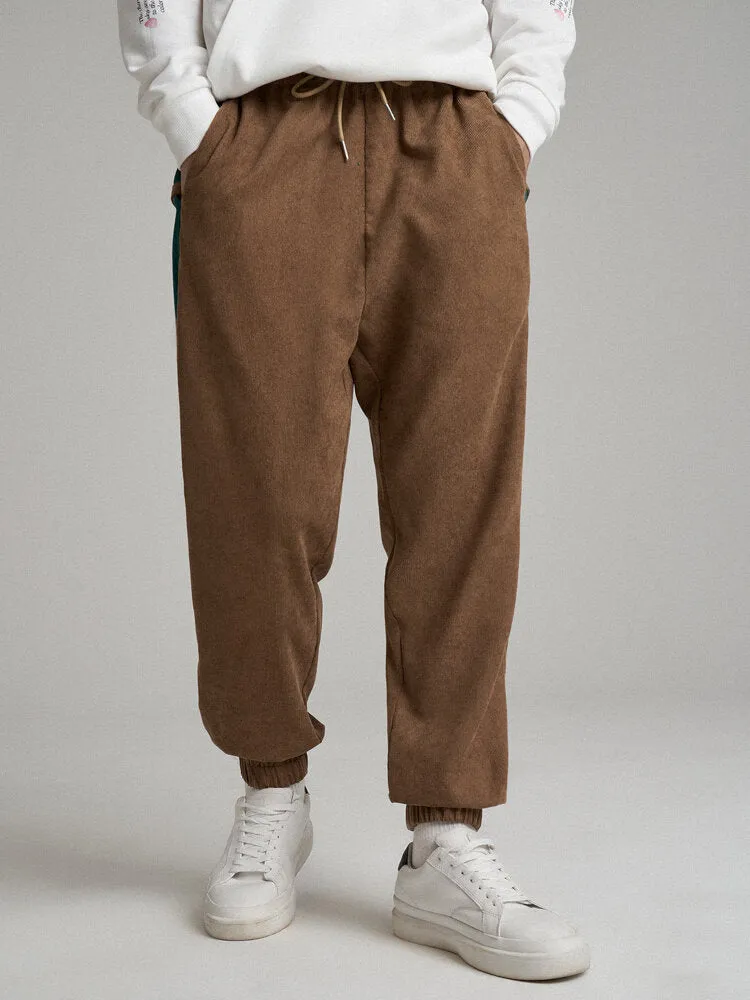 Mens Corduroy Colorblock Pocket Ankle Length Pants