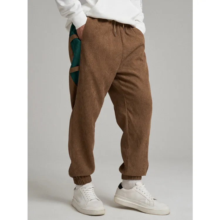 Mens Corduroy Colorblock Pocket Ankle Length Pants