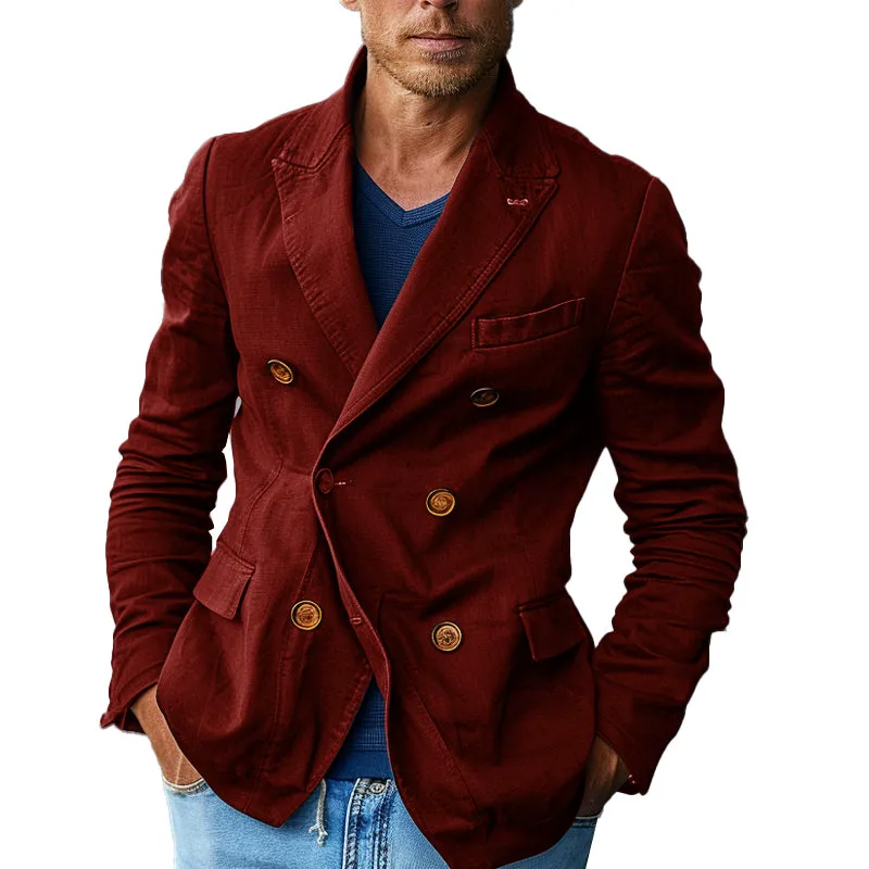 Men's Solid Color Double Breasted Casual Blazer 90298939X