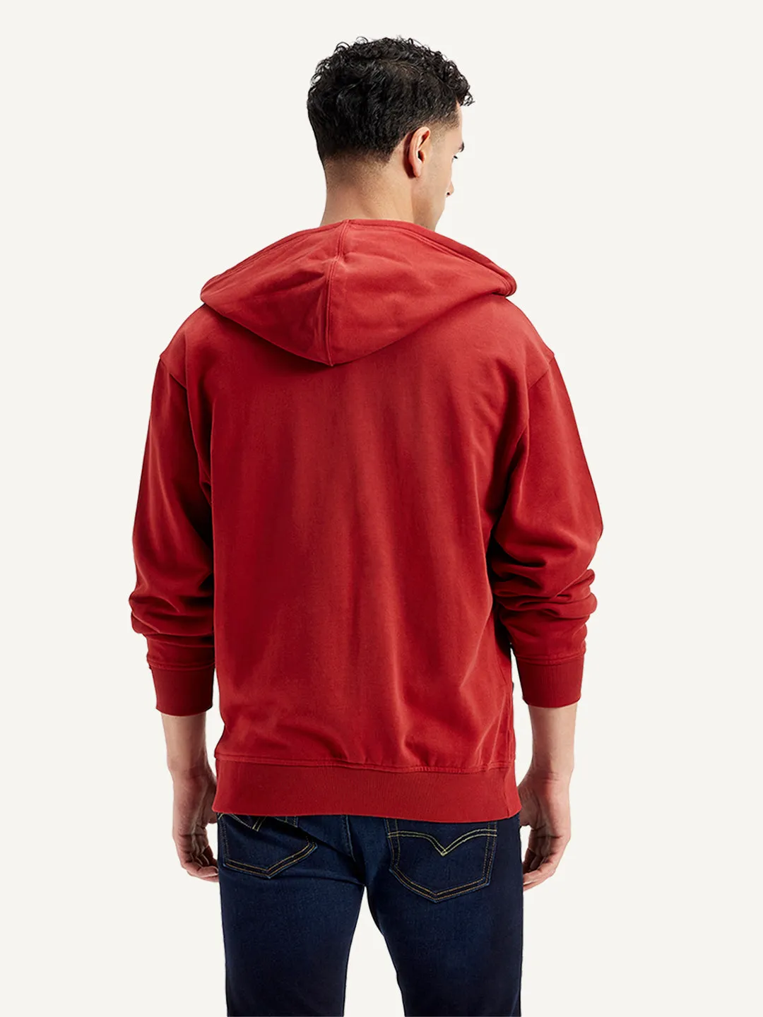 Men's Solid Red Hooded Sweatshirt