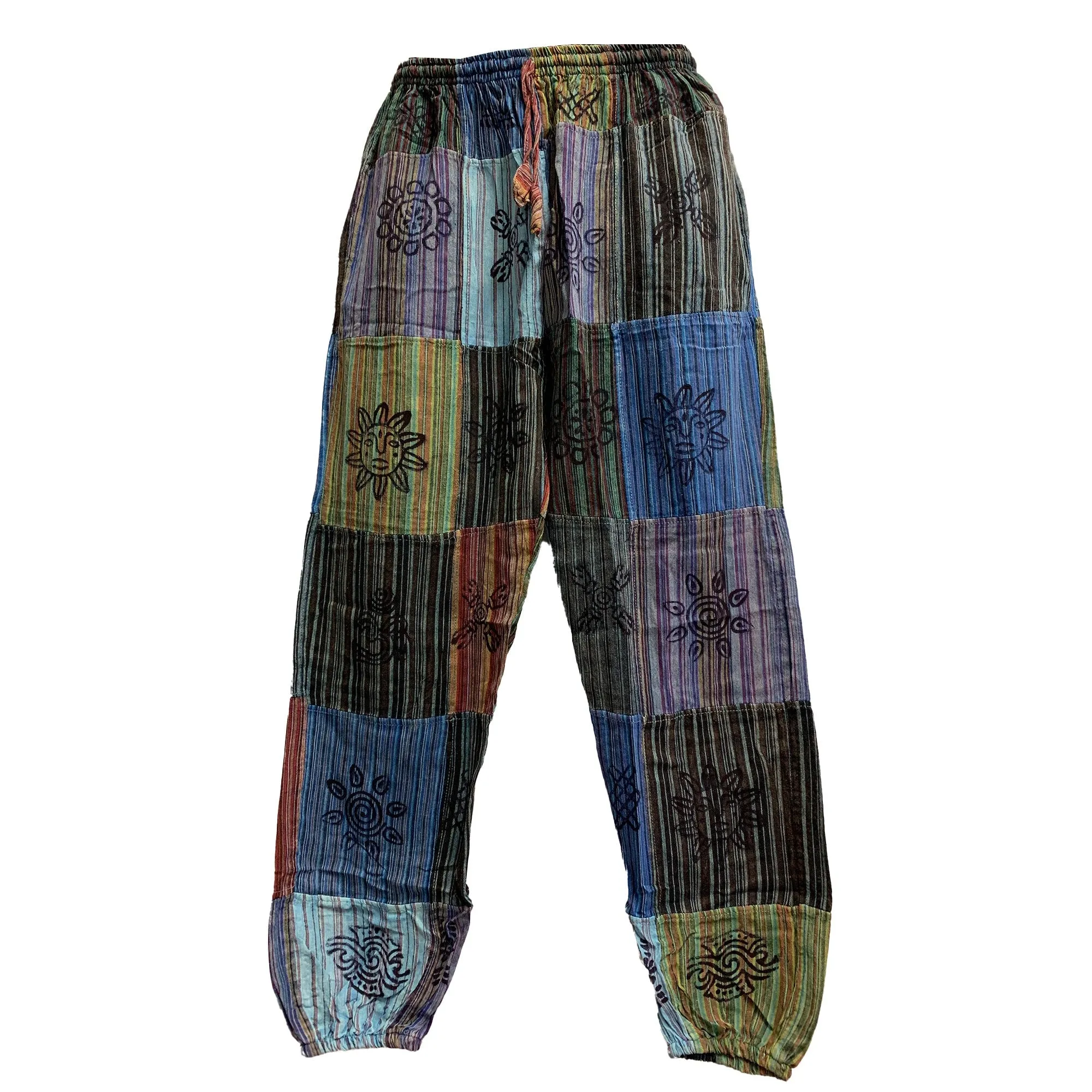 Men's Stonewashed Cotton Bohemian Vintage Yoga Ethnic Print Patchwork Harem Pants #2