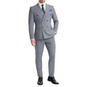 Men's Suit Grey 2 Piece Double Breasted Tailored Fit Formal Wedding Dress