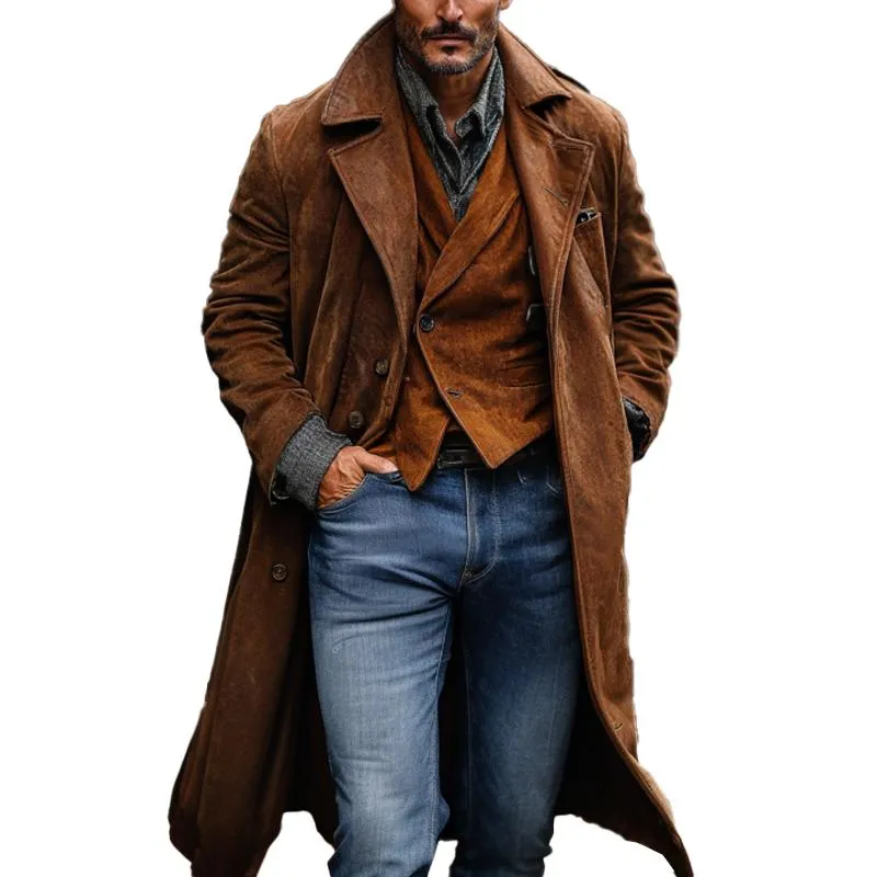 Men's Vintage Solid Single Breasted Suede Coat 72719049X