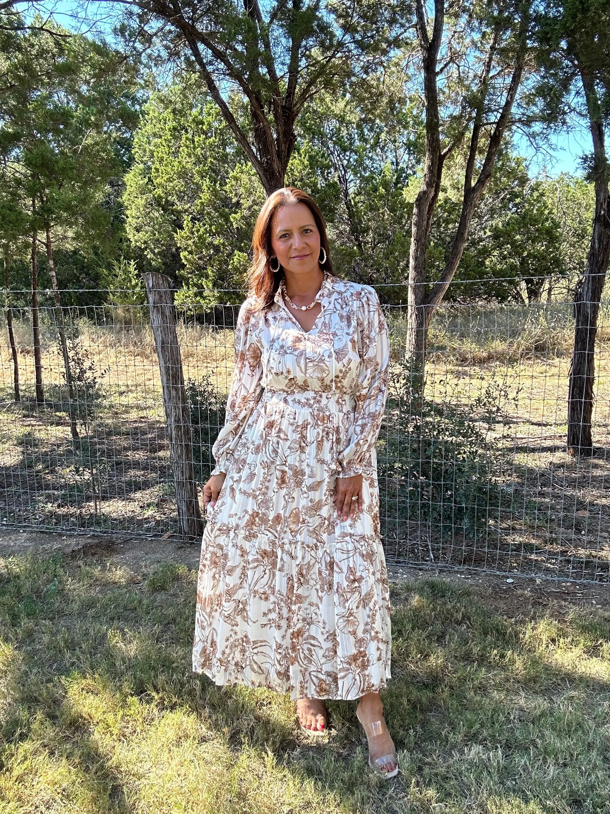 Metallic Floral Midi Dress