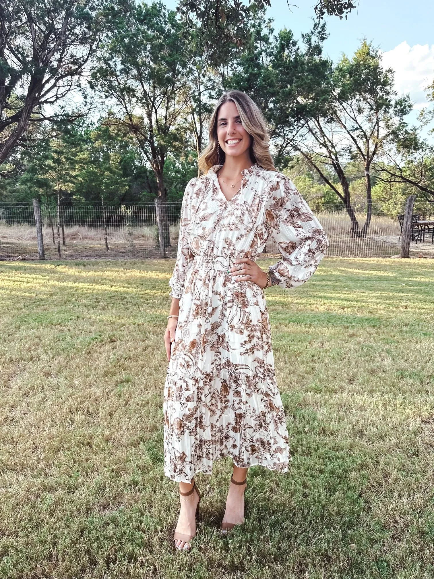 Metallic Floral Midi Dress