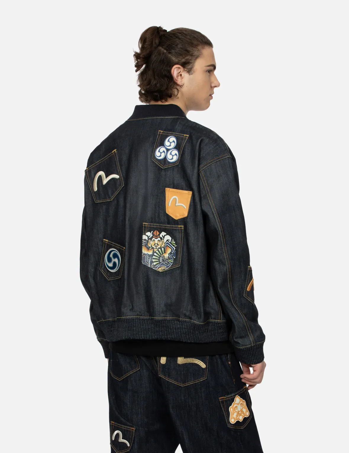 Multi-logo and Multi-pocket Relax Fit Denim Jacket