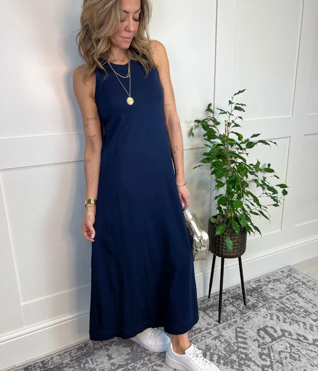 Navy Column Midi Dress