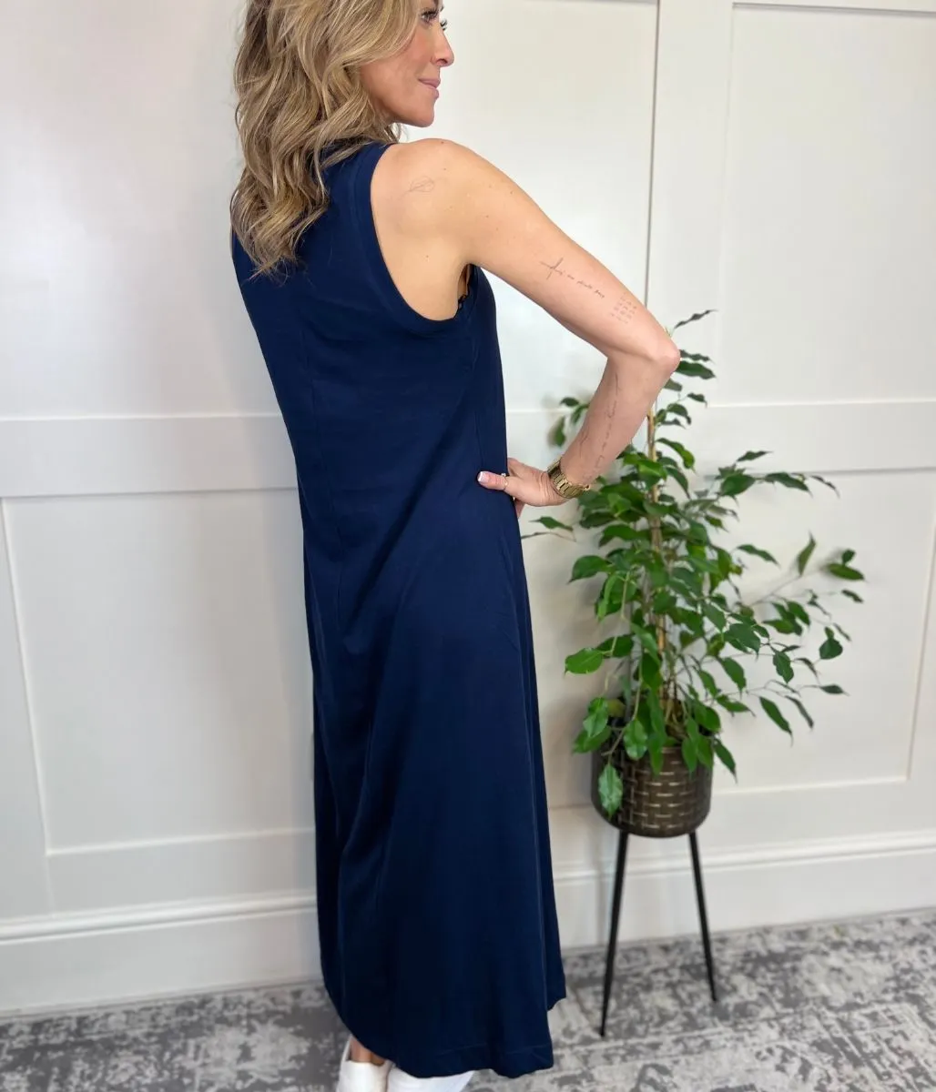 Navy Column Midi Dress