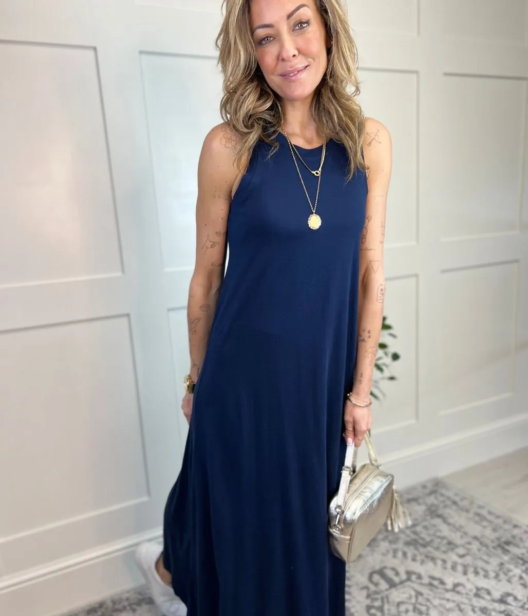 Navy Column Midi Dress