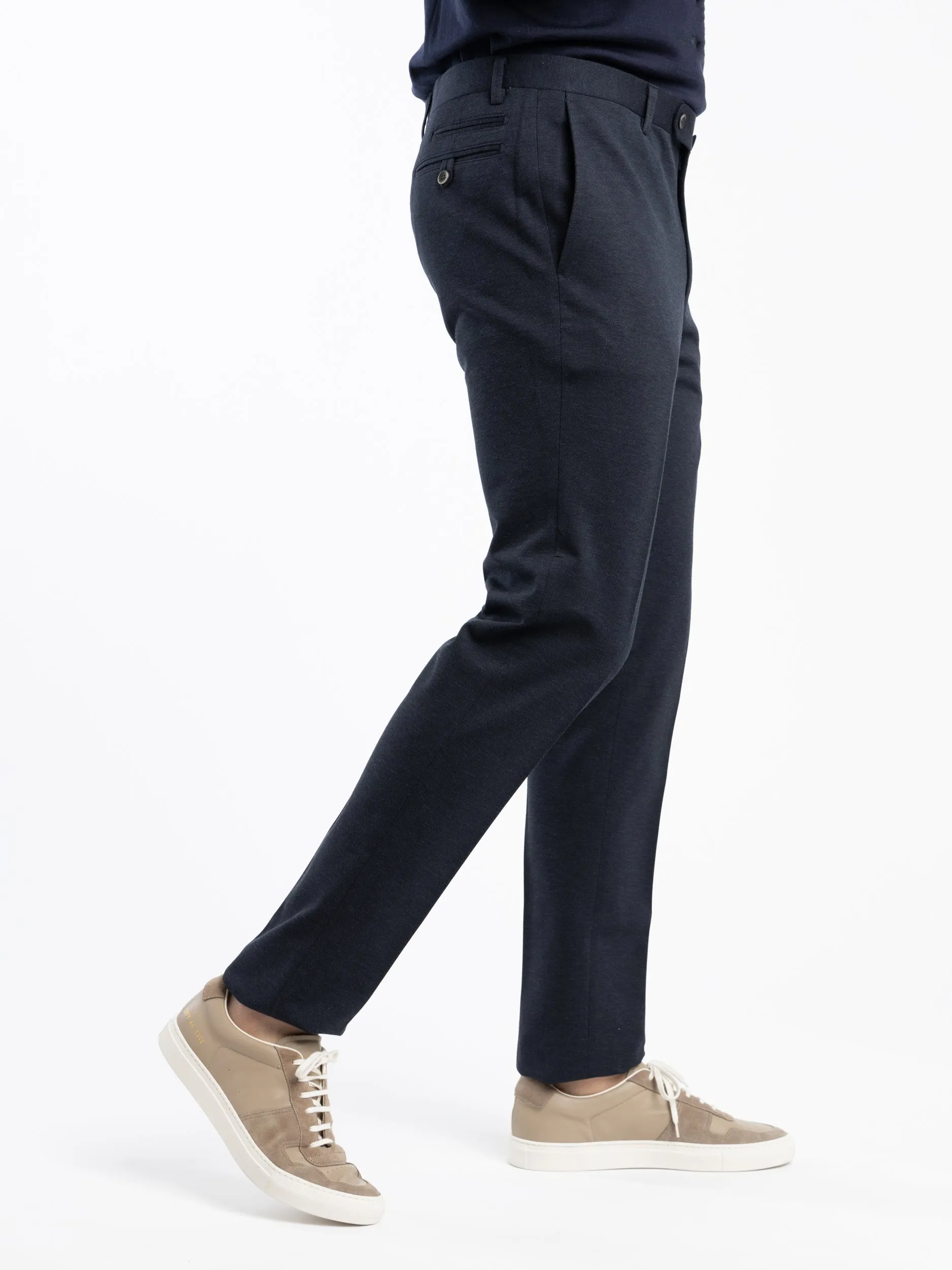 Navy Micro Cotton-Blend Trousers