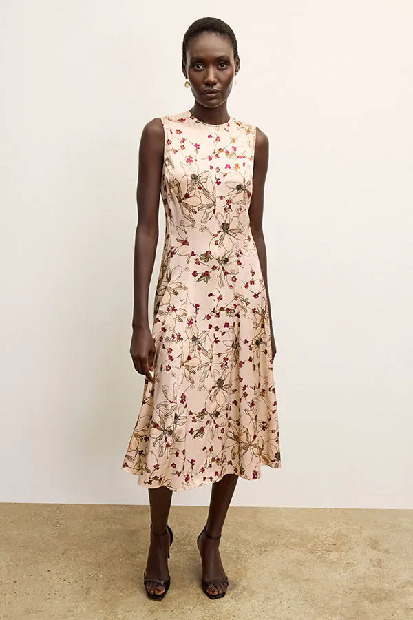 Nyla Dress - Washable Silk Charmeuse :: Botanical Print