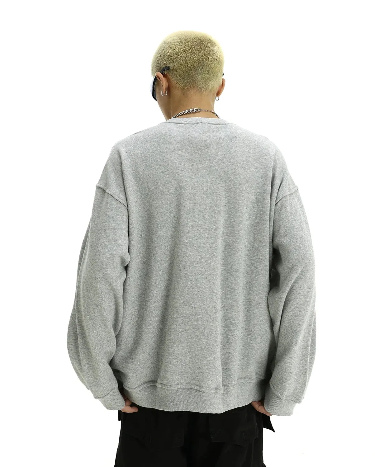 Oversized Crewneck Contrast Zip-Piping Sweatshirt