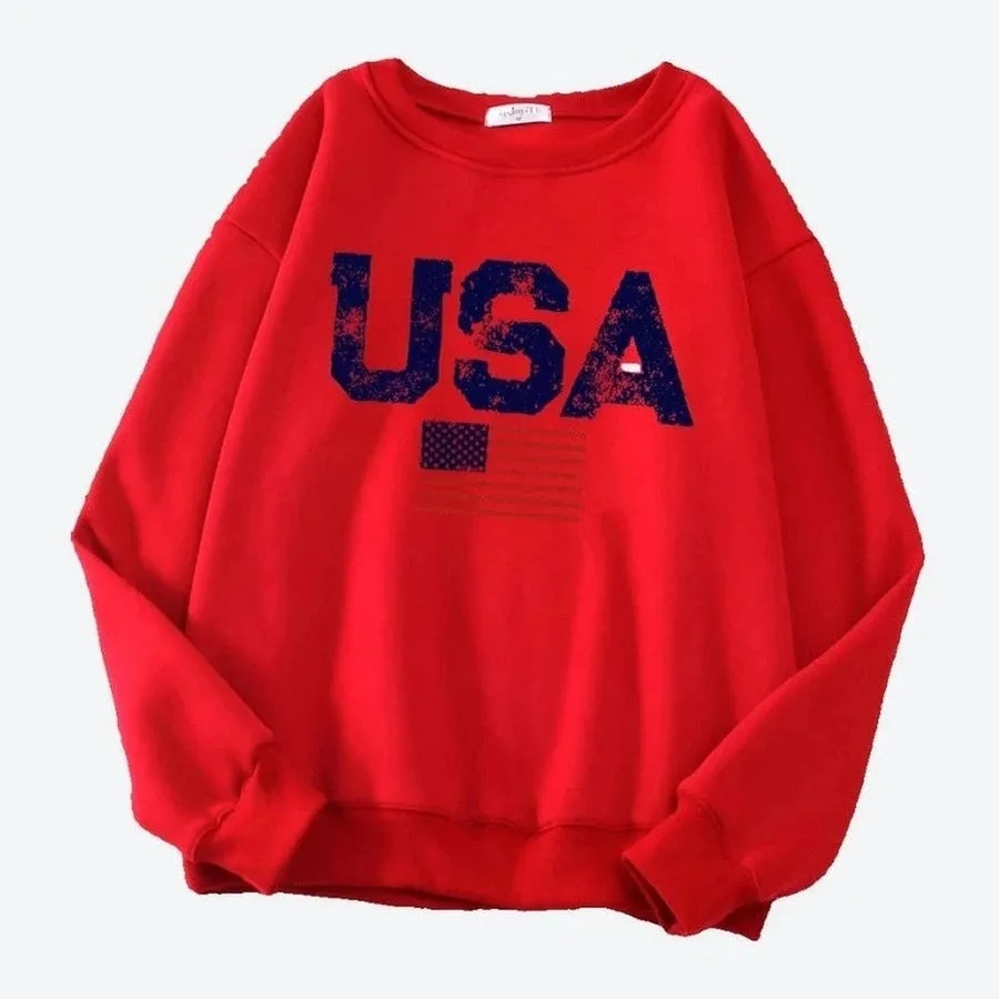 Patriotic USA Print Casual Sweatshirts