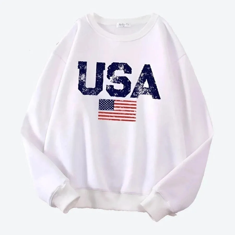 Patriotic USA Print Casual Sweatshirts