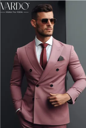 PDapper Dusty Rose Double Breasted Suit for Men - Elegant Formalwear -Tailored Fit-The Rising Sun store, Vardo