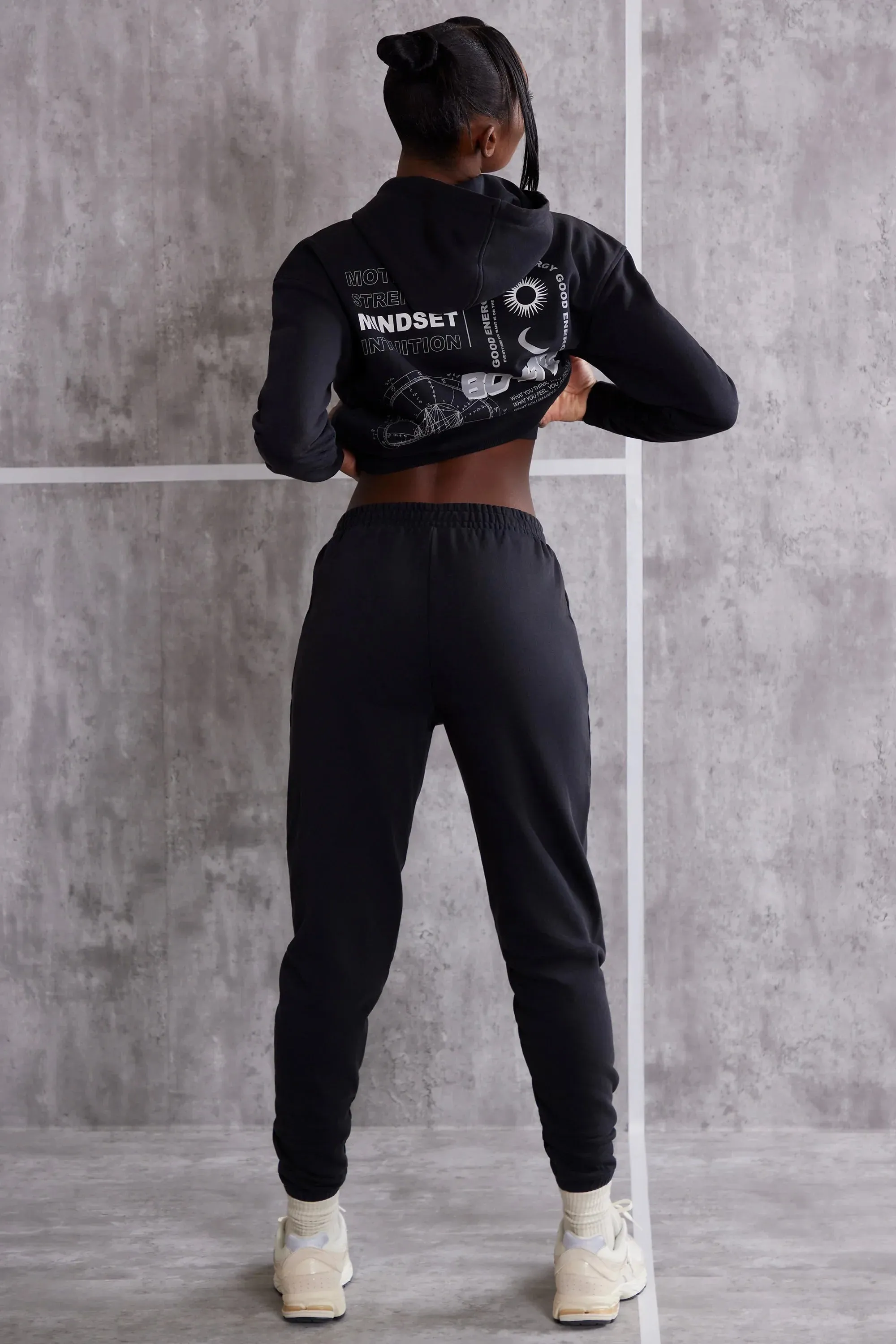 Petite High Waist Cuffed Joggers in Washed Black