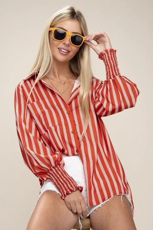 Pleated Button Down Shirt