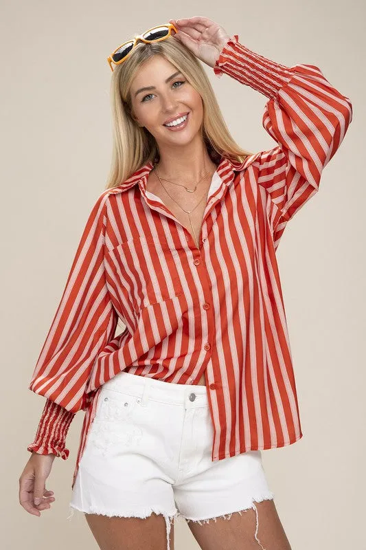 Pleated Button Down Shirt