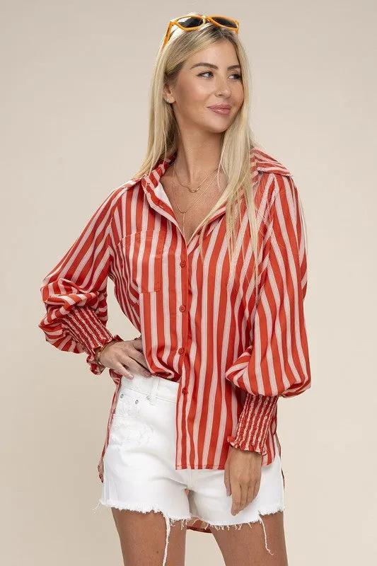 Pleated Button Down Shirt