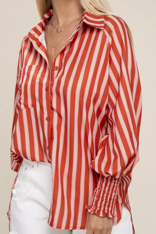 Pleated Button Down Shirt