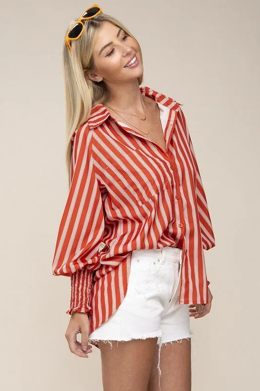 Pleated Button Down Shirt