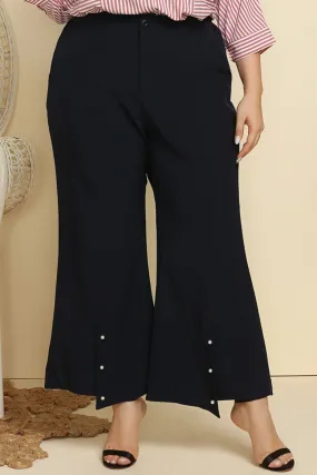 Plus Size Hem Detail Flare Pants - Black