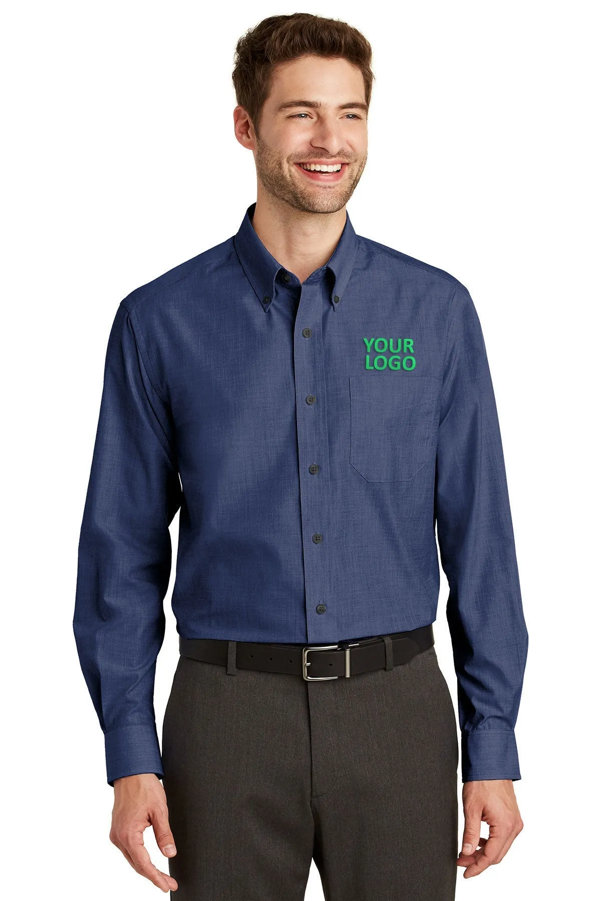 Port Authority Tall Crosshatch Easy Care Custom Shirts, Deep Blue