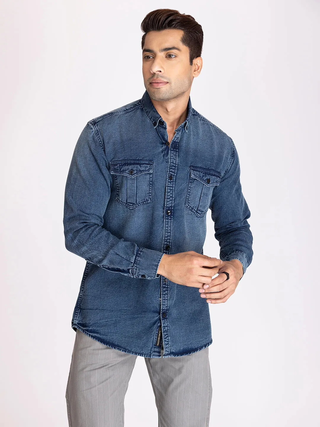 PREMIUM SLUB DENIM SHIRT-BLUE