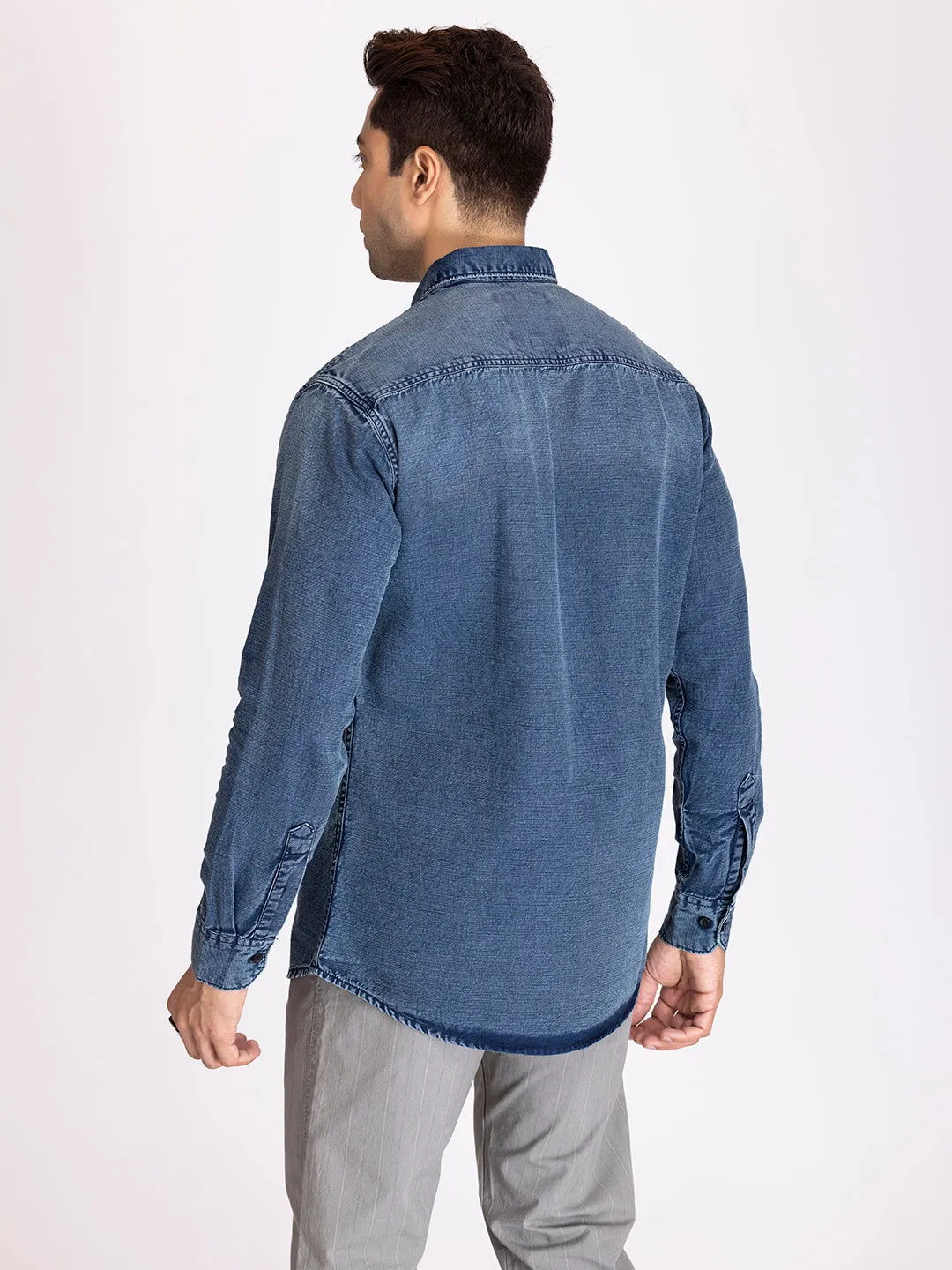 PREMIUM SLUB DENIM SHIRT-BLUE