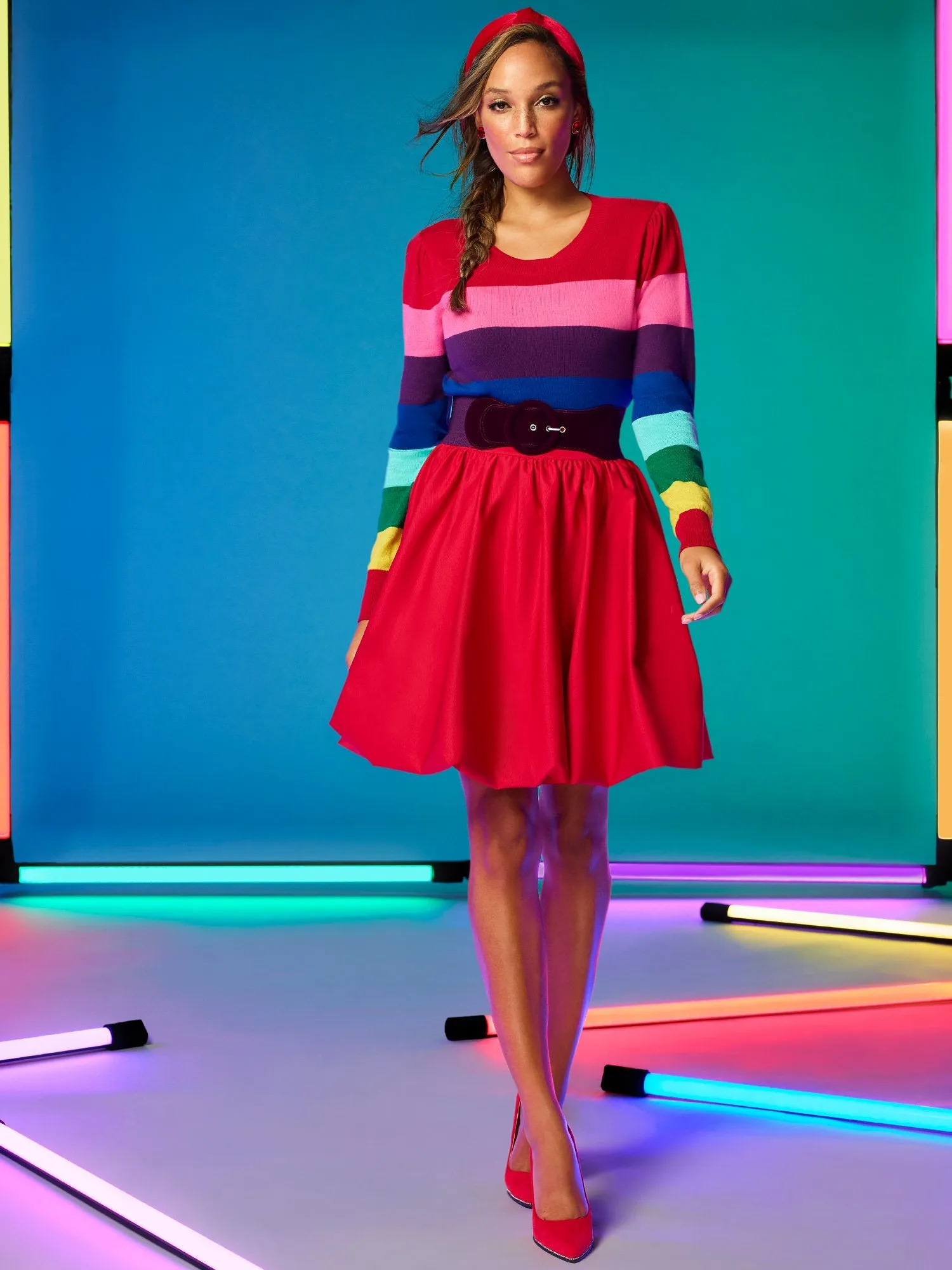 Rainbow-Stripe Crewneck Sweater