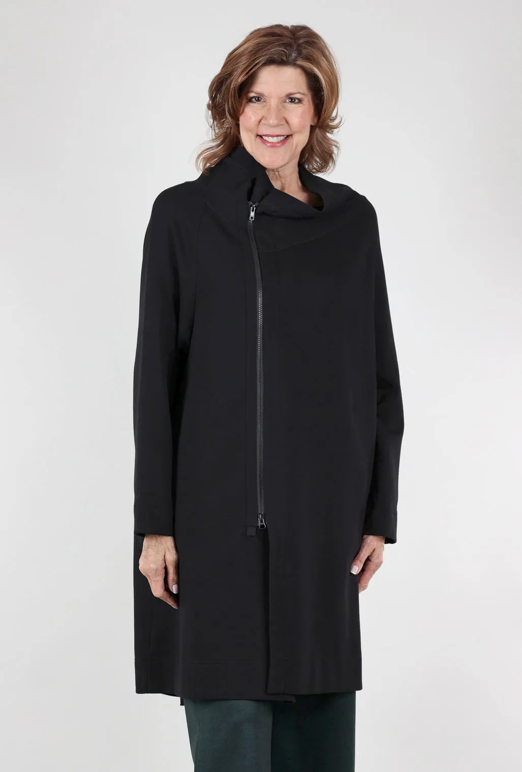 Refined Ponte Cocoon Coat, Black