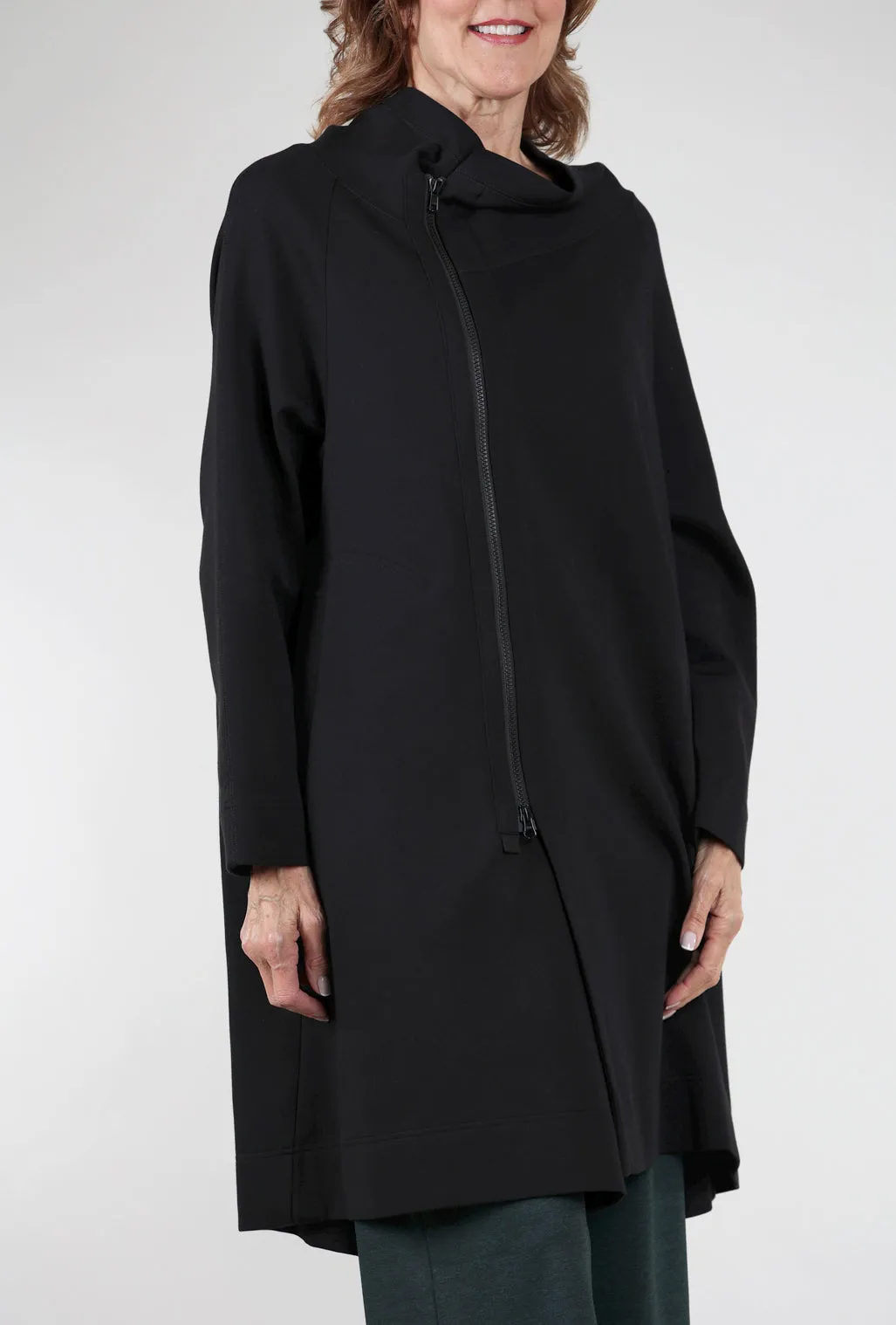 Refined Ponte Cocoon Coat, Black