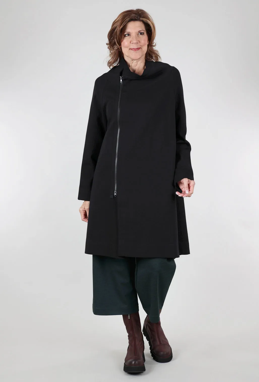 Refined Ponte Cocoon Coat, Black