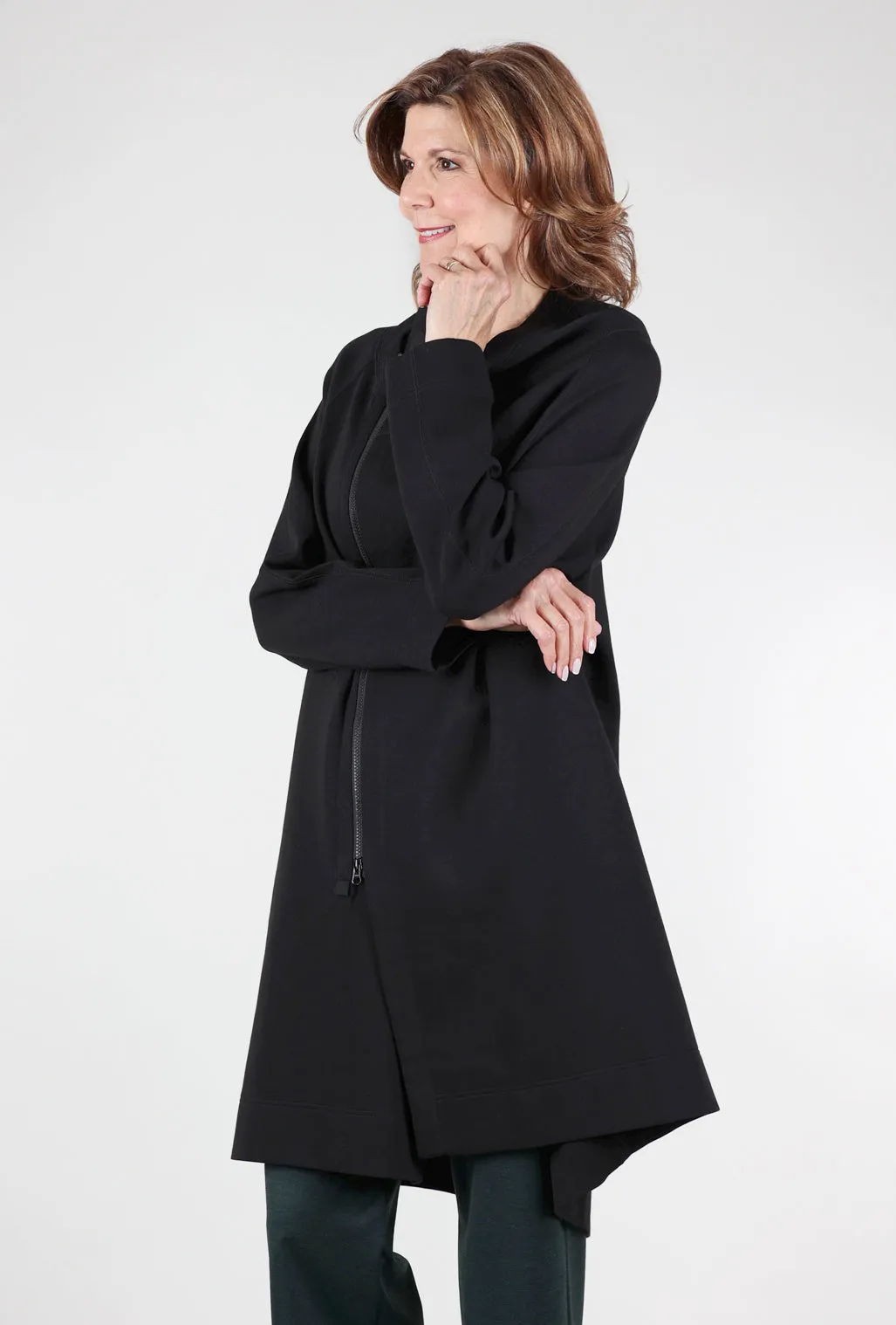 Refined Ponte Cocoon Coat, Black