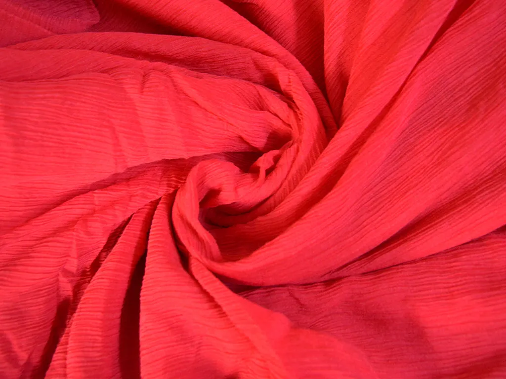 Royal Red Pleated Viscose Georgette Fabric (Wholesale)